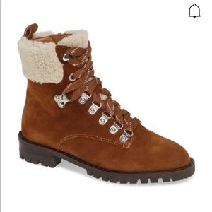 REBECCA MINKOFF Jaylin Faux Shearling Cuff Hiking Boot In Saddle Suede